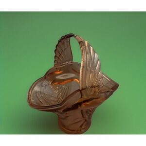 VTG Indiana Glass Amber Tiara Bird Of Paradise Pressed Glass Wedding Basket‎ MCM